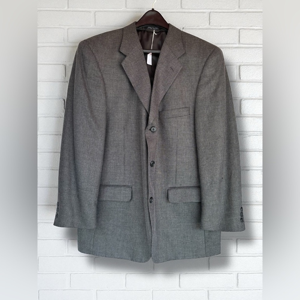 Hardy Amies Lana Seta Men's 44R Gray Glen Check Silk Wool Blend Sport Jacket